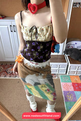 Lace Waist Cute Dog Retro Midi Skirts