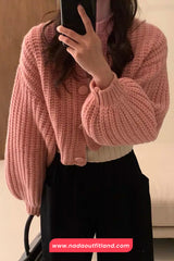 Long Sleeve Knitted Short Cardigan Sweater