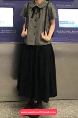 Short Sleeve Doll Collar Plaid Pattern Blouse Shirt