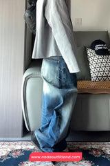 High Waist Loose Vintage Straight Blue Jeans Pants