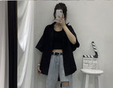 Loose Short Sleeve Solid Blouse Shirt