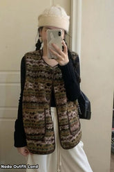 Vintage Style Double Pockets Vest Sweater