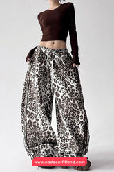 High Waist Loose Leopard Pattern Wide Leg Pants