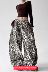 High Waist Loose Leopard Pattern Wide Leg Pants