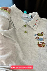 Turn Down Collar Cute Dogs Embroidered Casual Shirt