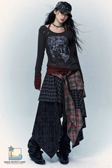 Vintage Asymmetrical Hip Hop Grunge Plaid Skirts