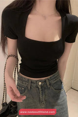 Short Sleeve Sexy U-Neck Cropped Slim Shirts