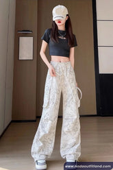 Loose Cargo Pockets Tie Dye Style Long Pants
