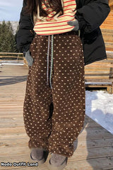 Loose Polka Dots Pattern Lamb Woolen Thick Pants