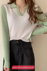 Long Sleeve Collar Knitted Slim Sweater