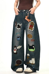 Loose Cartoon Embroidered Hip Hop Jeans Pants