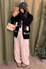 Long Sleeve Cute Rabbit Pattern Knitted Cardigan Sweater