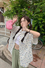 Short Sleeve Sweet Floral Blouse Shirts