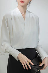 Long Sleeve Cross Neck Elegant Office Blouse Shirt