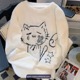 Loose O-Neck Cat Pattern Knitted Cute Sweater