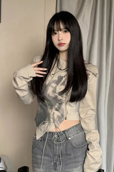 Long Sleeve Sexy Irregular Zipper Cropped Shirt