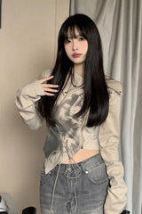 Long Sleeve Sexy Irregular Zipper Cropped Shirt