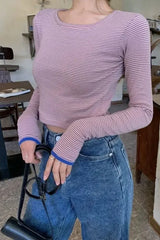 Long Sleeve Vintage Pink Striped Cropped Shirt