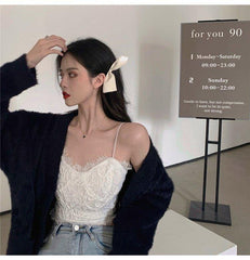 Sexy Solid Elegant Lace Spaghetti Strap Crop Tops