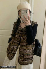 Vintage Style Double Pockets Vest Sweater