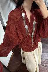 Loose V-Neck Elegant Summer Chiffon Blouse Shirt