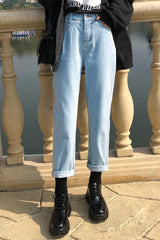 4 Colors Elastic Waist Long Jeans Pants