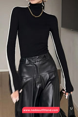 Long Sleeve Elegant Striped Turtleneck Slim Sweater