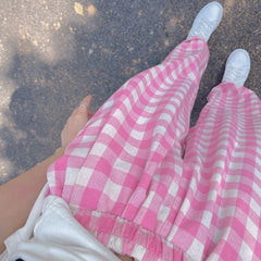 Cute Light Colors Long Loose Plaid Pants