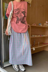 High Waist Plaid Maxi Skirt �Soft Aesthetic Everyday Outfit