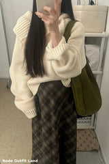 Long Sleeve Irregular Style Knitted Cropped Sweater
