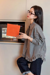 Vintage Plaid Pattern Ruffled Blouse Shirt