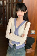 Long Sleeve Plaid Cute Bandage Slim Sweater