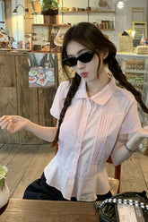 Short Sleeve Cute Pink Retro Blouse Shirt