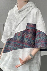 Retro Ethnic Oversized Hooded Shirt �Vintage Streetwear Statement Piece