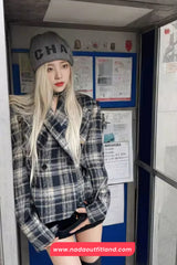 Long Sleeve Retro Plaid Pattern Woolen Blazers Jacket