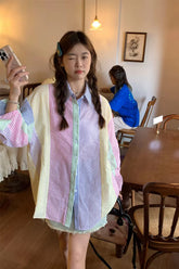 Long Sleeve Candy Colors Striped Blouse Shirt