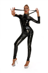 Black Vinyl High Neck Bodysuit