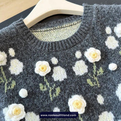 3D Floral Sleeveless O-Neck Vest Sweater