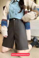 High Waist Classic Office Leather Shorts