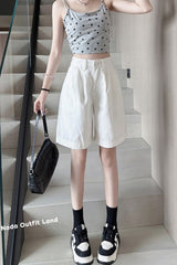 High Waist Loose Denim White Shorts