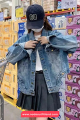 Long Sleeve Cropped Vintage Denim Jacket
