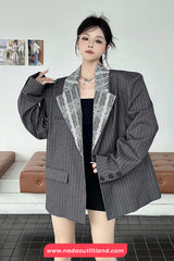 Loose Elegant Striped Office Blazer Coat