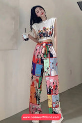 Cute Cartoon Comic Style Pattern Long Pants