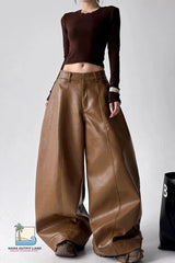 Loose PU Leather Wide Leg Fashion Pants