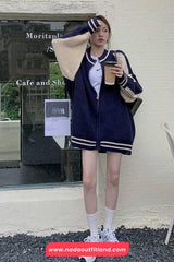 Long Sleeve Retro Striped Knitted Zipper Cardigan Sweater