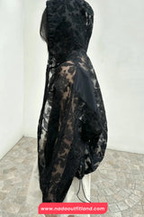 Long Sleeve Lace Hooded Transparent Jacket