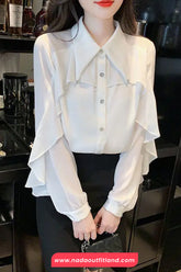 Long Sleeve Ruffled Style Chiffon Blouse Shirts