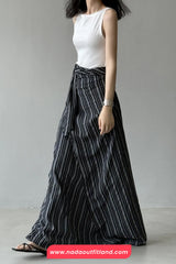 High Waist Striped Irregular Style Elegant Skirts