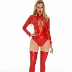 Black Vinyl Bodysuit Long Sleeve