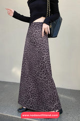 High Waist Vintage Leopard Pattern Elegant Office Skirts